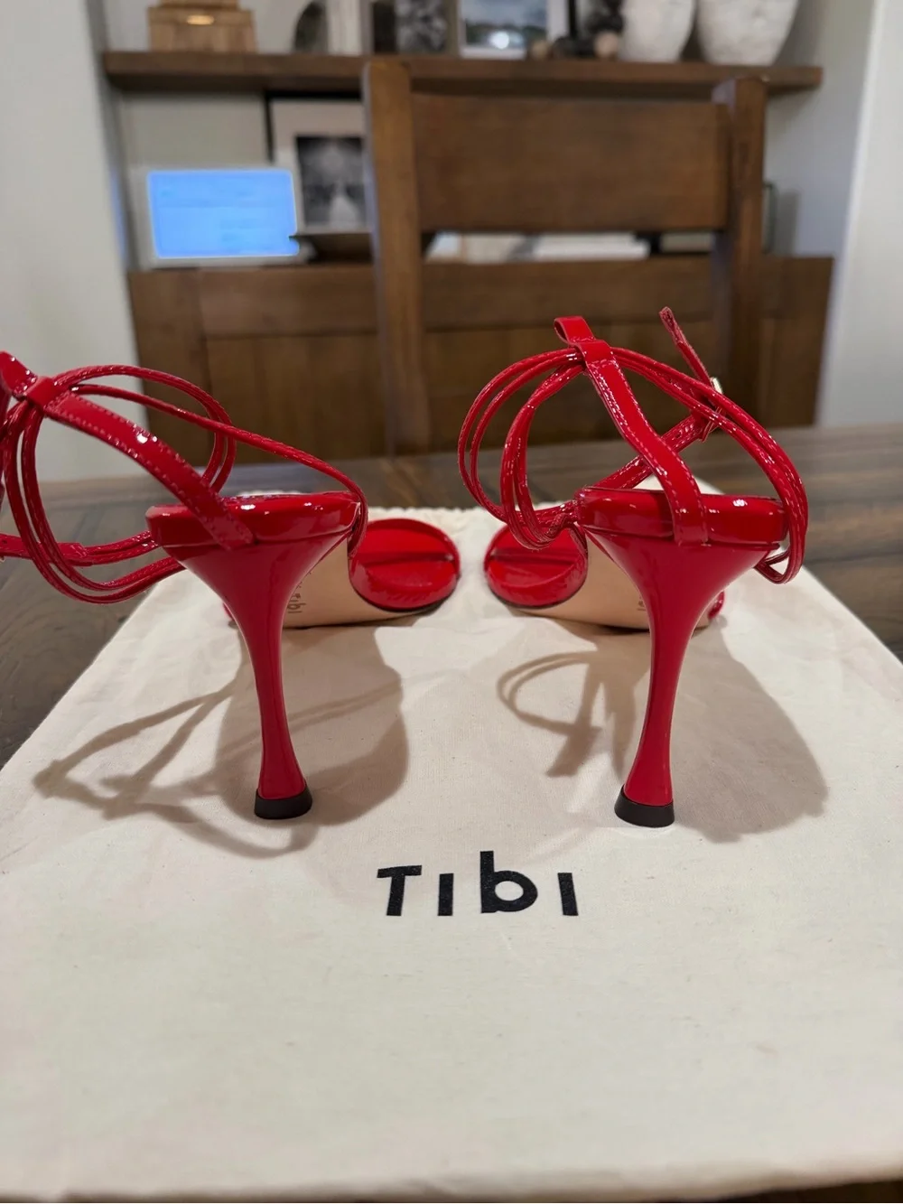 Tibi Guy Naplack Sandal Cherry Red Strappy Heels Sz 40